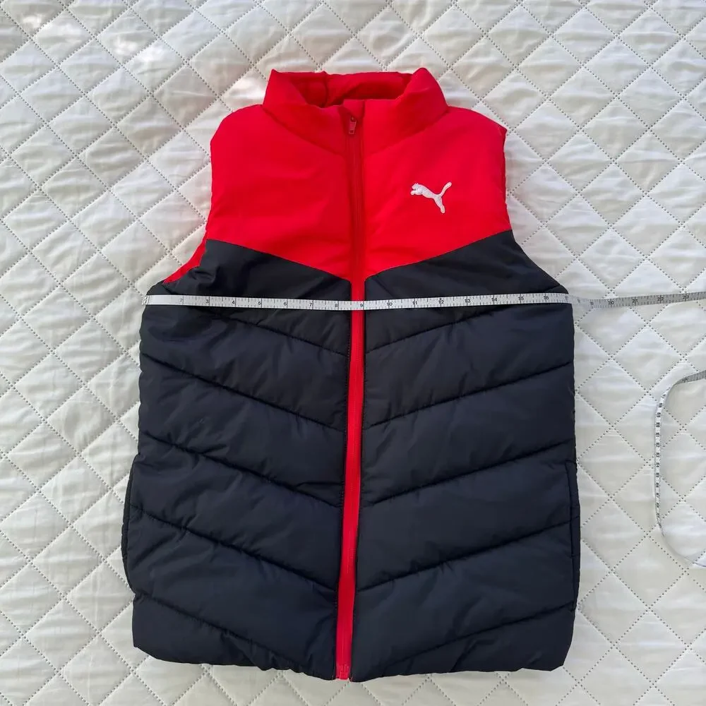 PUMA Youth Puffer Vest M 10/12 Red Black Colorblock Quilted Full Zip Fit Women S